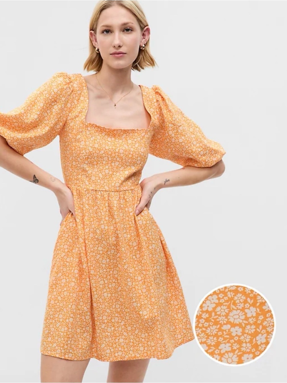 NWT Gap Linen Blend Puff Sleeve Mini Dress